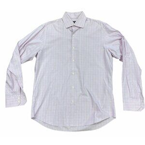 Hugo Boss mens Shirt sz 16 34/35 Regular Fit Pink Yellow Plaid Classic Workwear